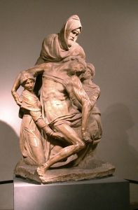 Nicodemus helping to take down Jesus' body from the cross (Pieta, by Michelangelo).